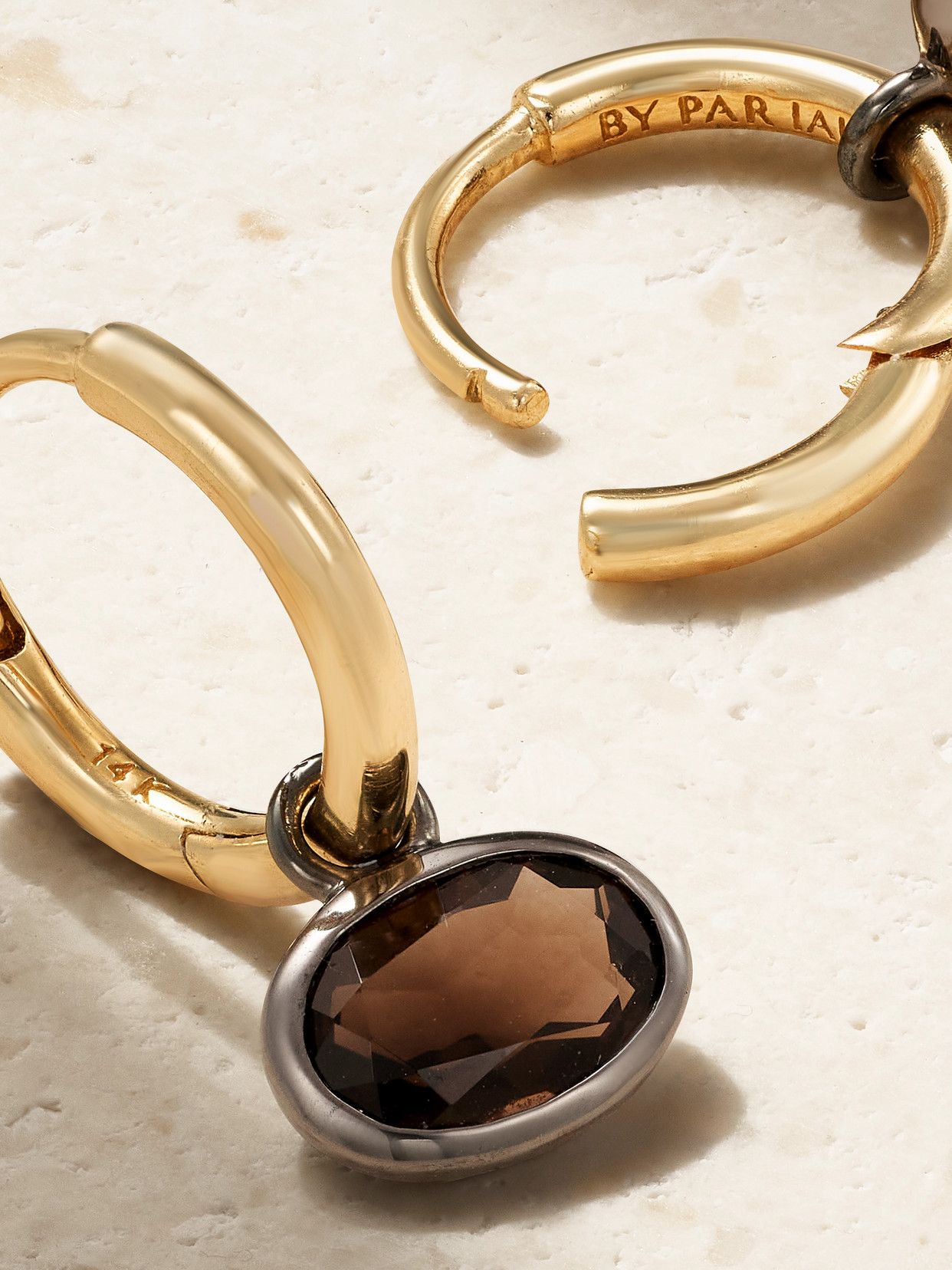 By Pariah Orbit 14-karat Recycled Gold Smokey Quartz Hoop Earrings
