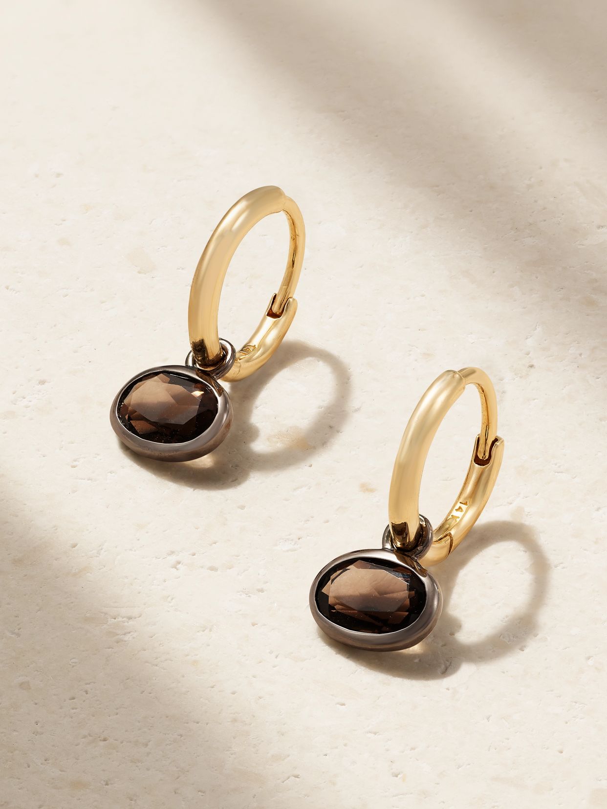 Orbit 14-karat recycled gold smokey quartz hoop earrings