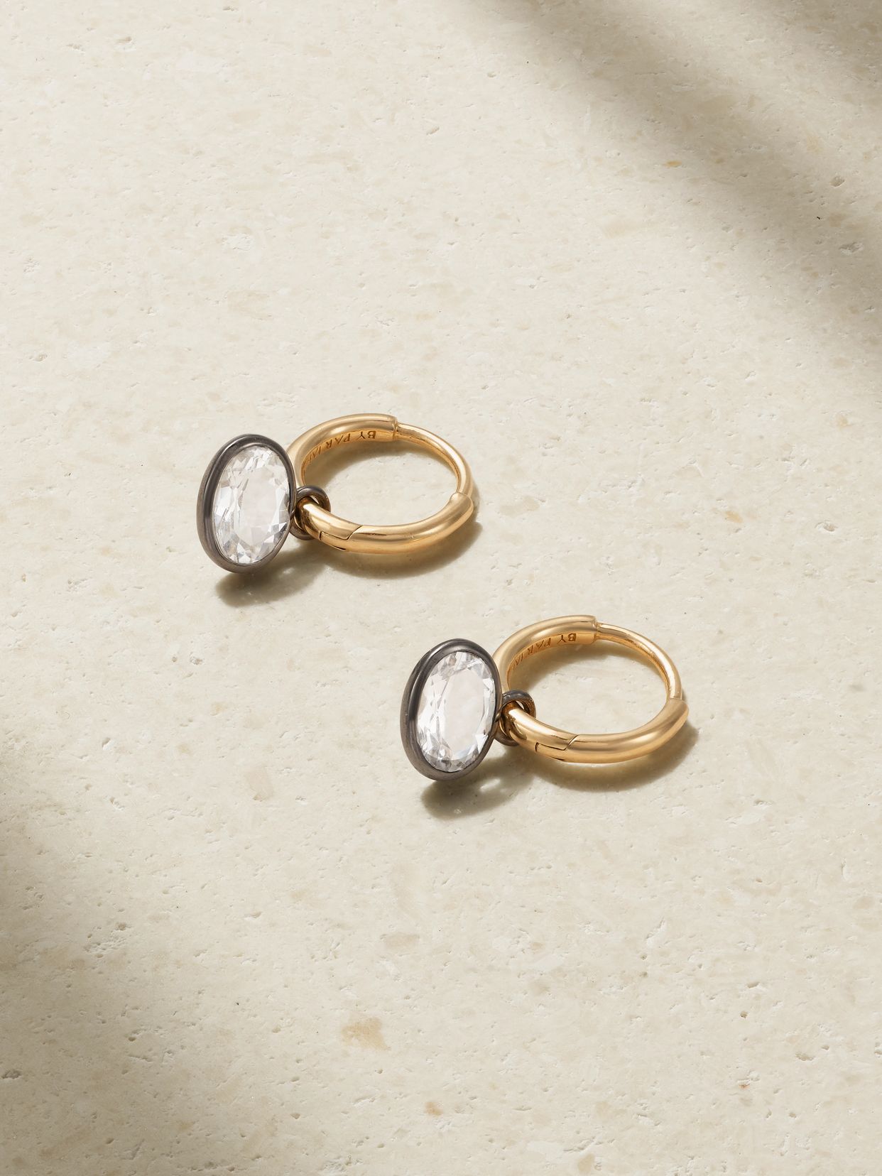 Orbit 14-karat recycled gold, rhodium and topaz hoop earrings