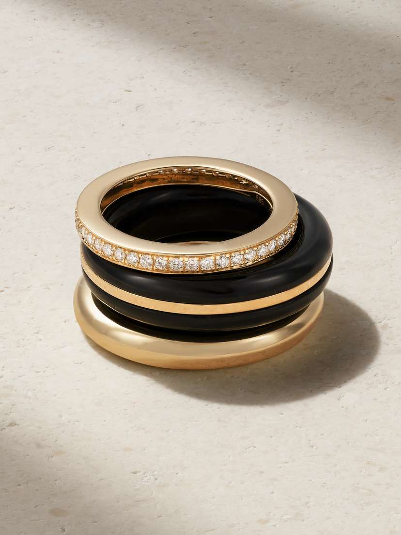 By Pariah The Albert, Essential And Triple Eternity Set Of Three 14-karat Recycled Gold, Onyx And Laboratory-grown Diamond Rings