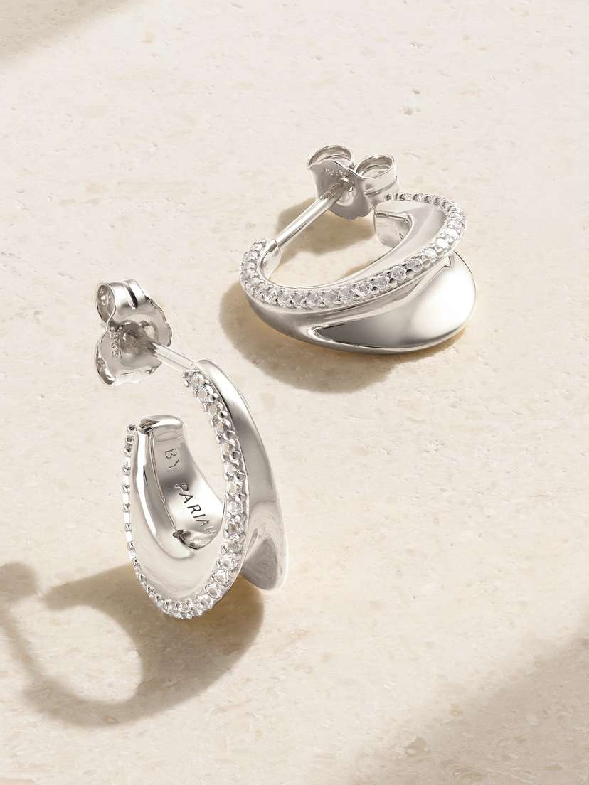 By Pariah O Huggies Mini Recycled Sterling Silver Sapphire Hoop Earrings