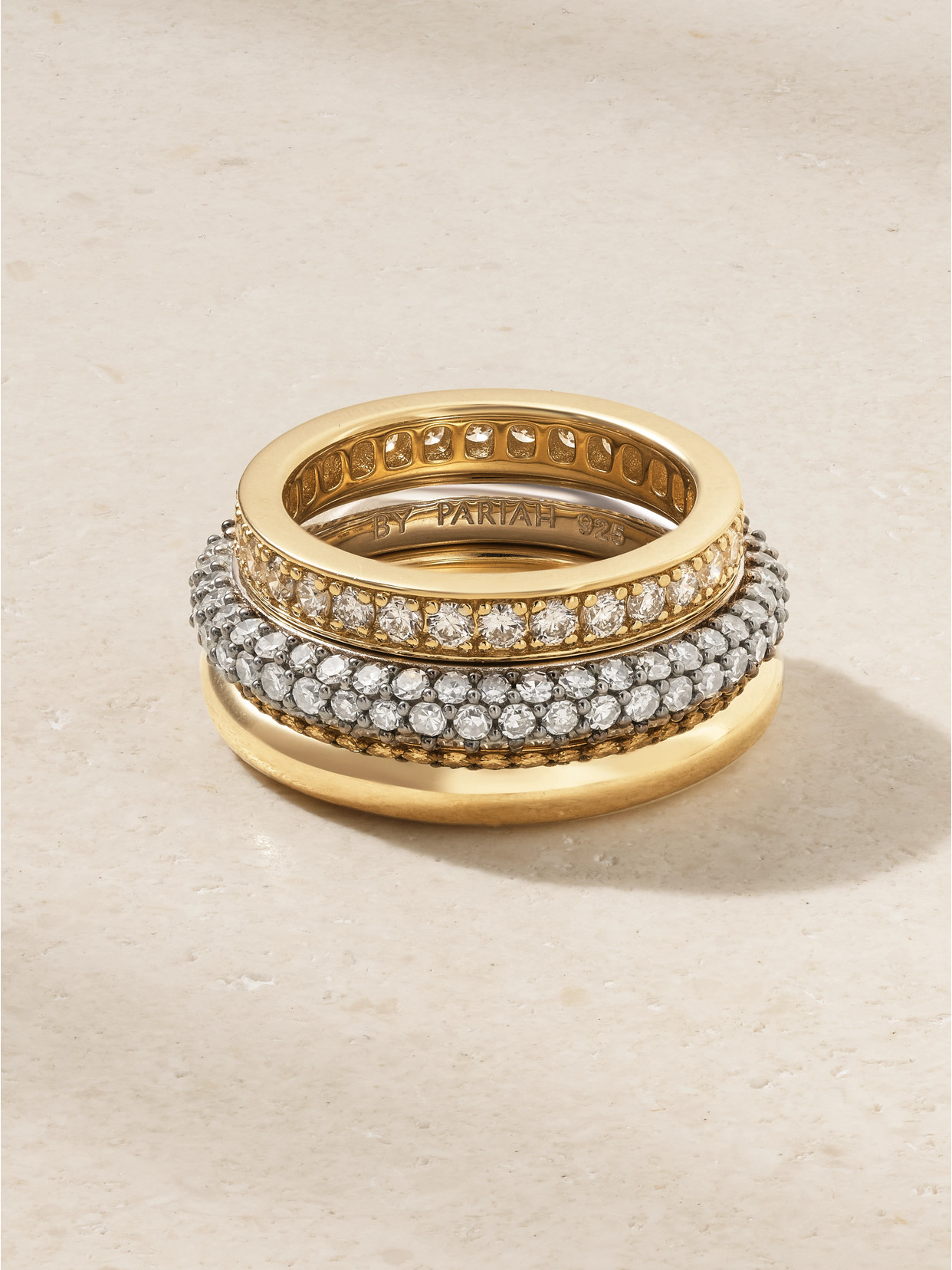 By Pariah - Set Of Three 14-karat Recycled Yellow And White Gold Diamond Rings - 54