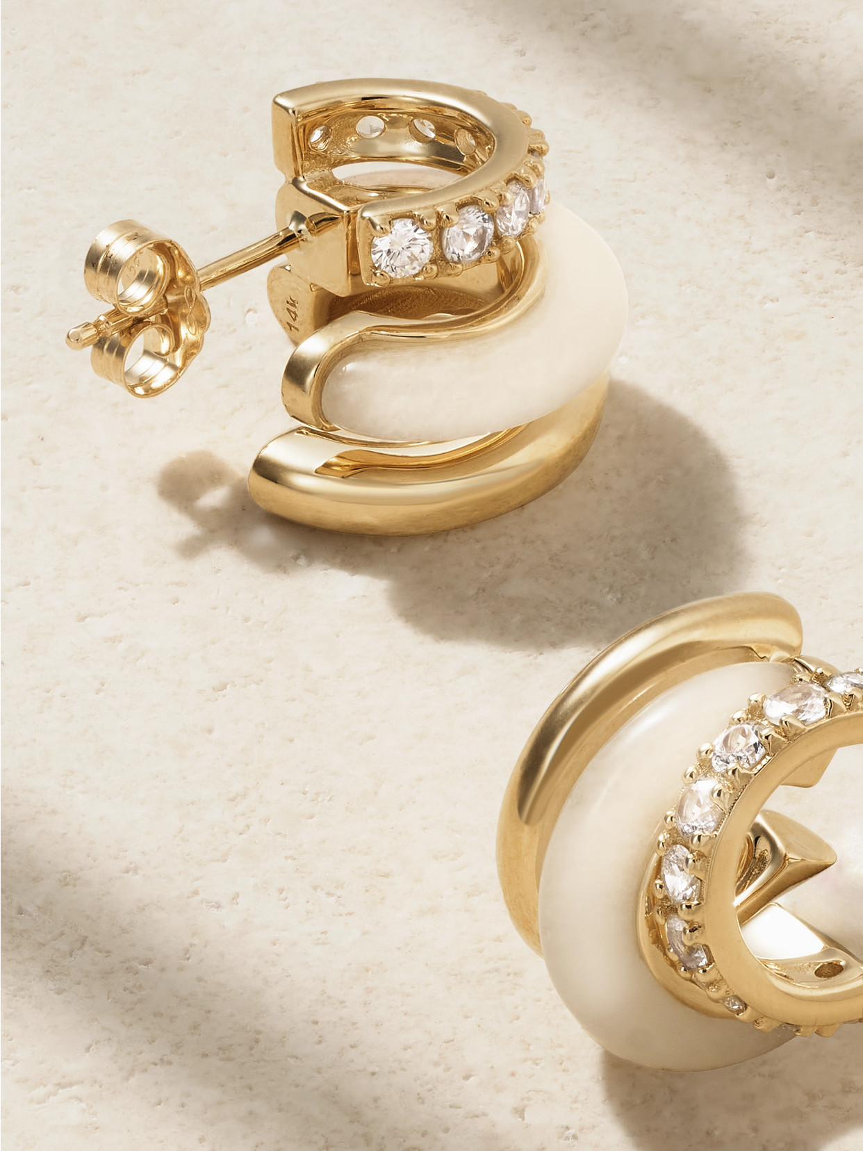 By Pariah Triple Hoops 14-karat Recycled Gold, Jasper And Diamond Hoop Earrings In Gold