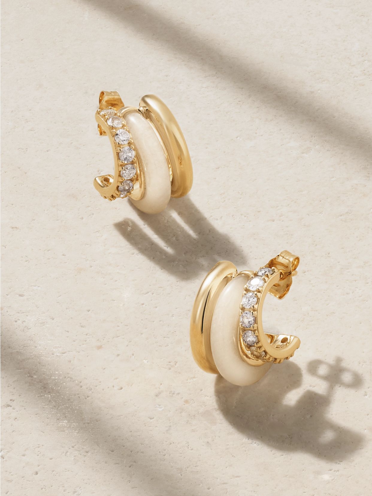 Triple Hoops 14-karat recycled gold, jasper and diamond hoop earrings