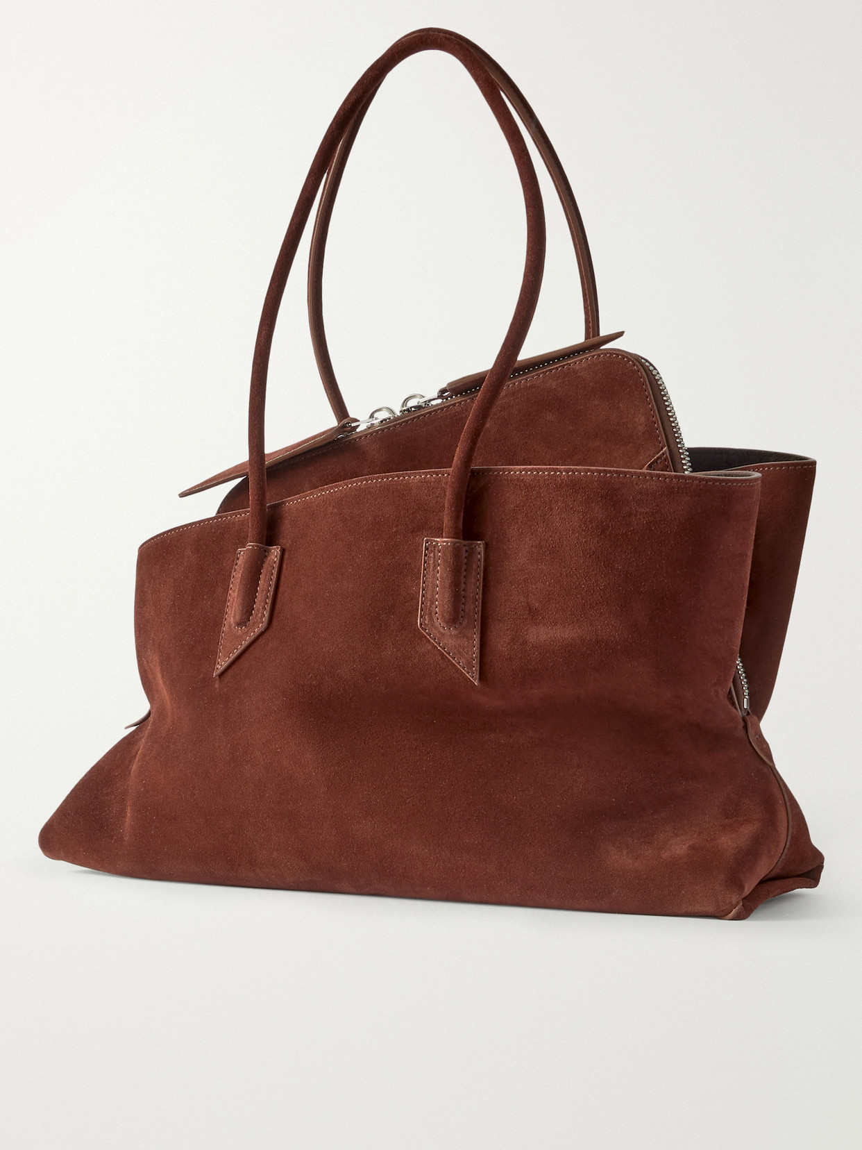 Attico Rectangular Suede Finish Double Handles Shoulder Bag In Brown