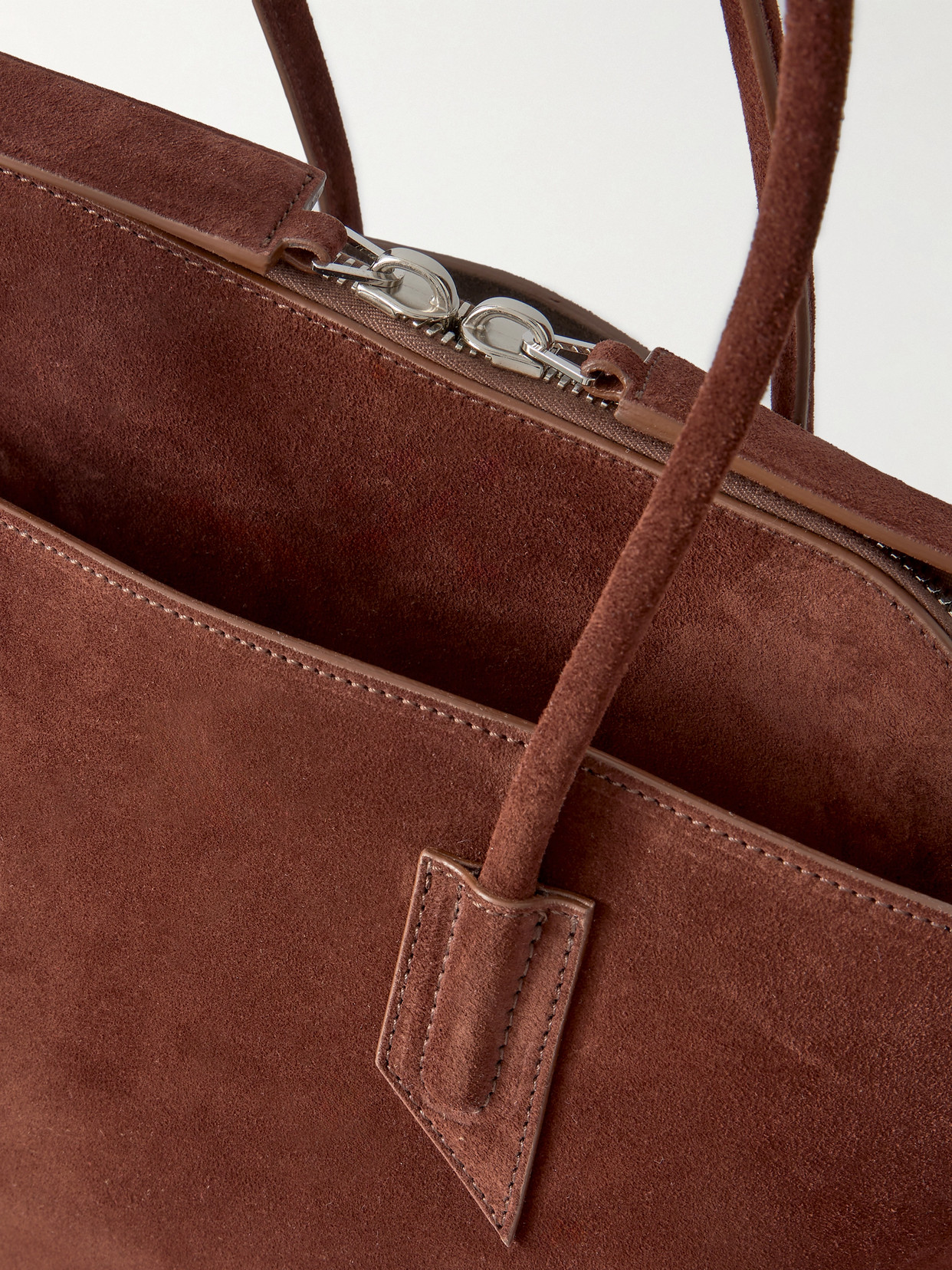 Attico Rectangular Suede Finish Double Handles Shoulder Bag In Brown