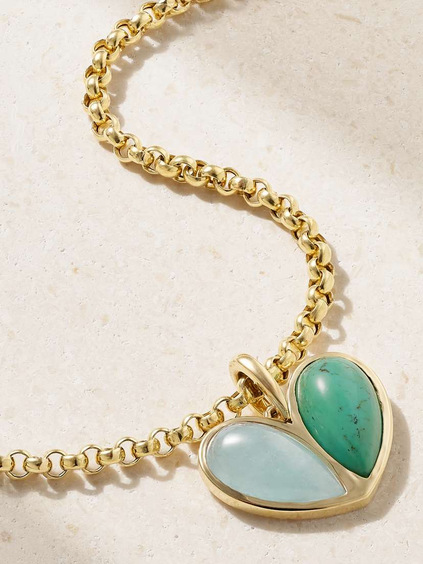 Gemella Mega Sweetheart 18-karat Gold, Aquamarine And Turquoise Necklace