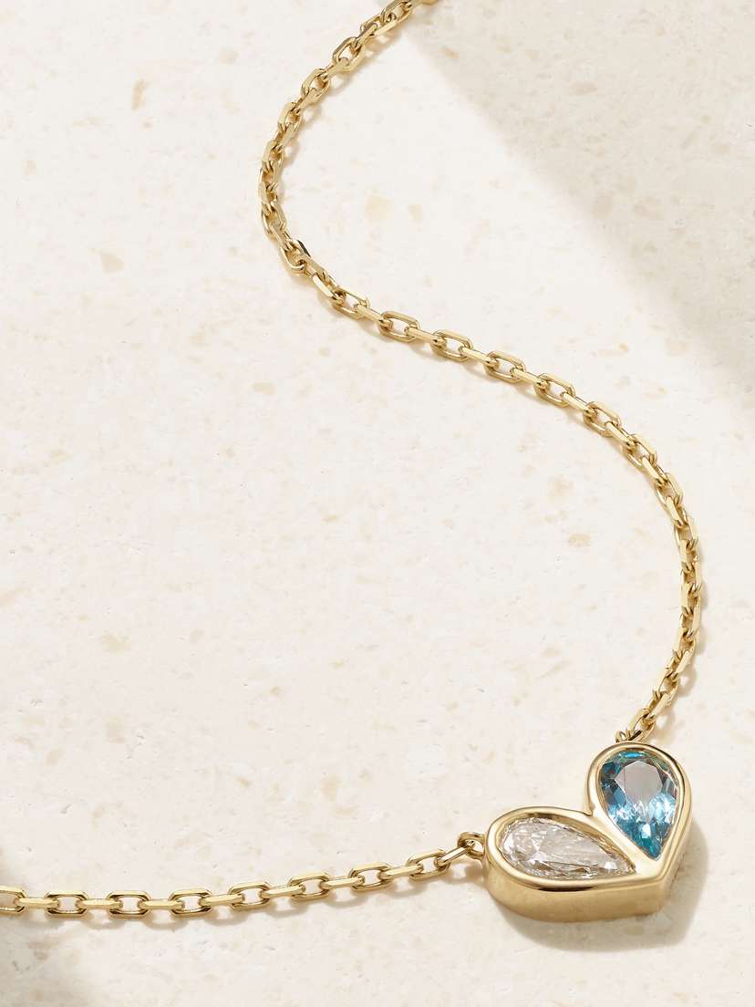 Gemella Sweetheart 18-karat Gold, Diamond And Aquamarine Necklace