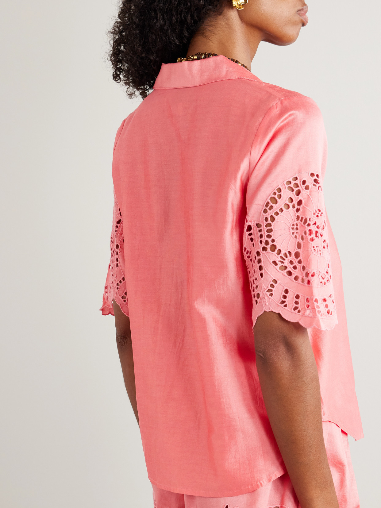 Zouk Broderie Anglaise Cotton And Silk-Blend Shirt
