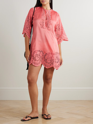 THIERRY COLSON Rachel broderie anglaise cotton and silk-blend kaftan