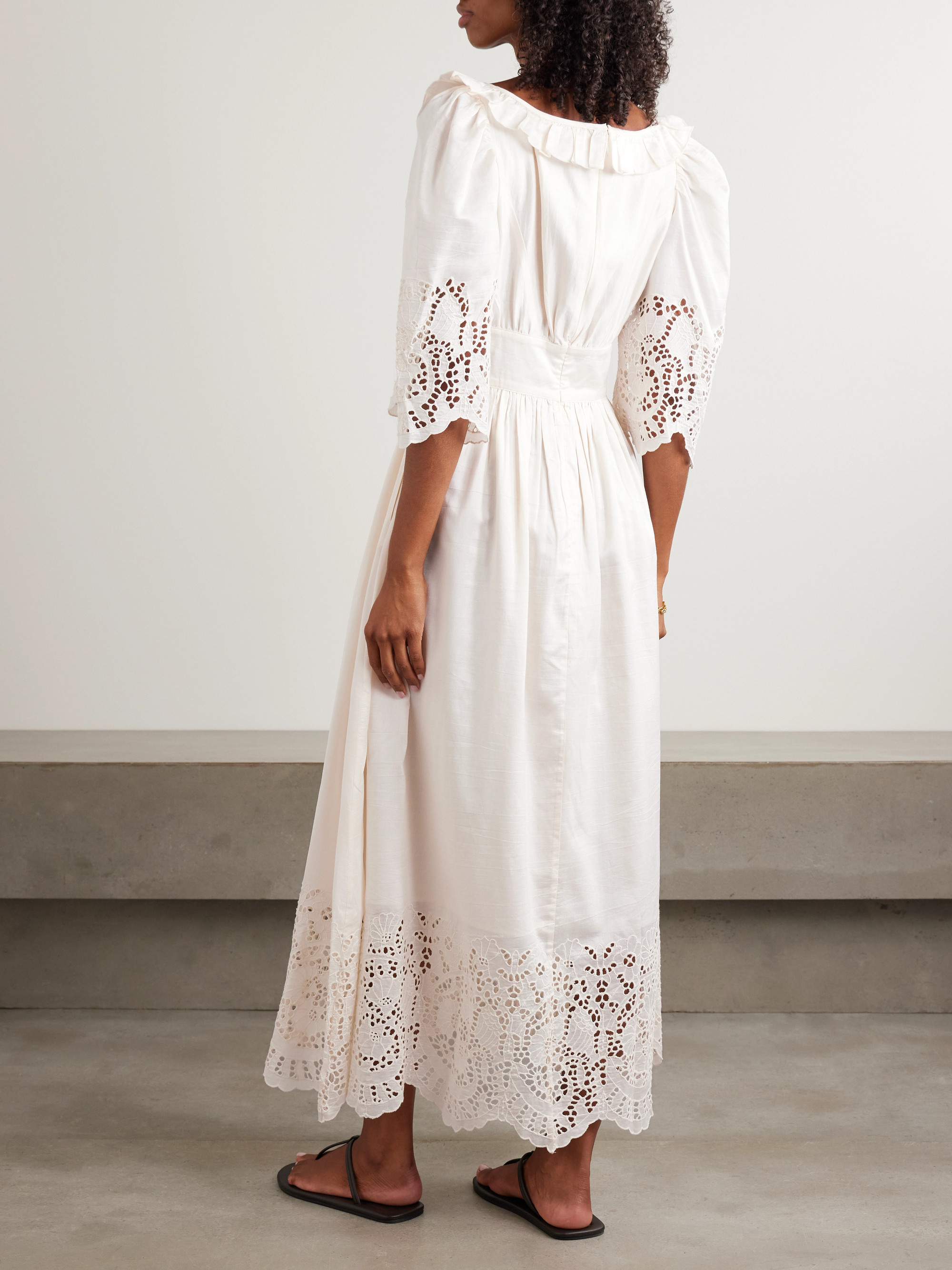 THIERRY COLSON Yolande ruffled scalloped broderie anglaise cotton and silk-blend voile maxi dress thumbnail