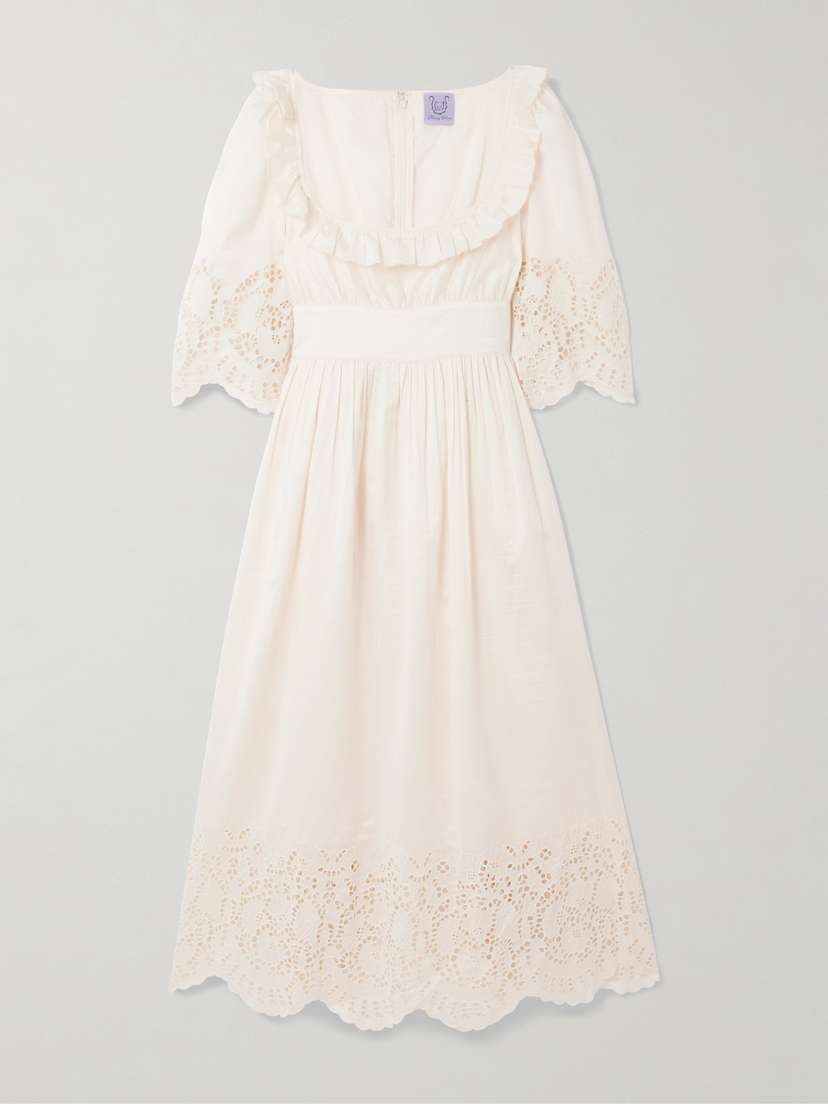 Thierry Colson Yolande Ruffled Scalloped Broderie Anglaise Cotton And Silk-blend Voile Maxi Dress