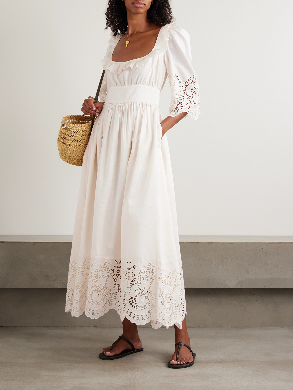 Thierry Colson Yolande Ruffled Scalloped Broderie Anglaise Cotton And Silk-blend Voile Maxi Dress