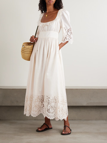 THIERRY COLSON Yolande ruffled scalloped broderie anglaise cotton and silk-blend voile maxi dress