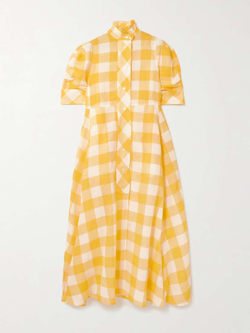 Thierry Colson Venetia Ruffled Gingham Linen And Cotton-blend Midi Dress