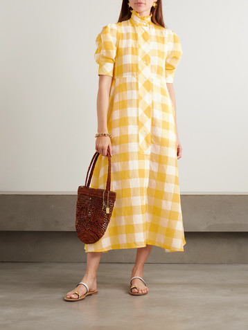 THIERRY COLSON Venetia ruffled gingham linen and cotton-blend midi dress