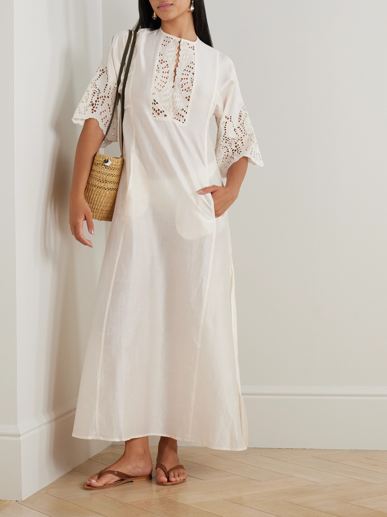Thierry Colson Rachel Broderie Anglaise Cotton And Silk-blend Kaftan