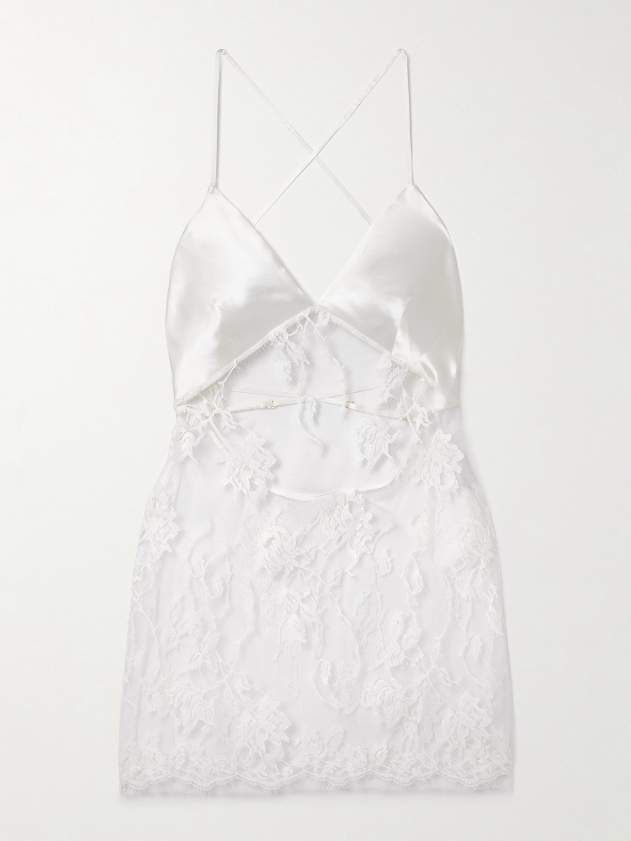 Kiki De Montparnasse Dominique Silk-trimmed Cotton-blend Leavers Lace Chemise