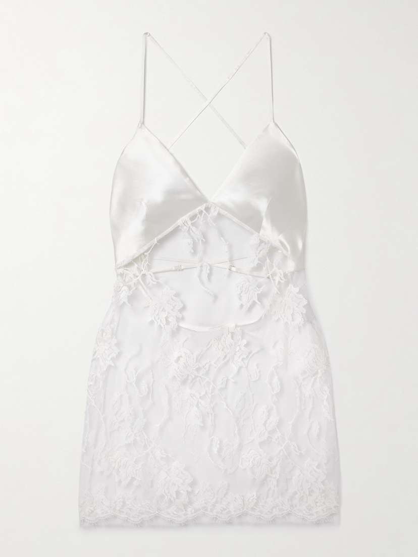 Kiki de Montparnasse Dominique Silk-trimmed Cotton-blend Leavers Lace Chemise