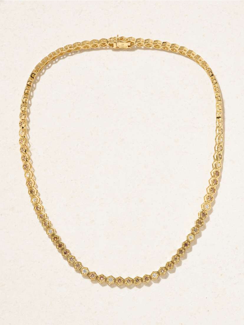 KOLOURS JEWELRY Hexagon Large 18-karat Gold Diamond Tennis Necklace
