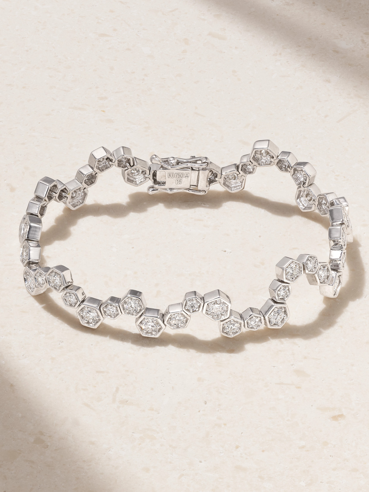 Kolours Jewelry Hexagon 18-karat White Gold Diamond Bracelet