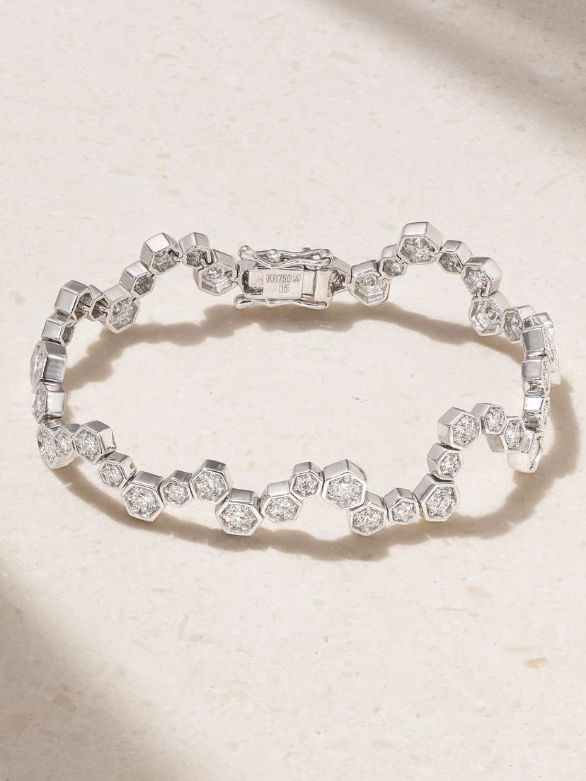 KOLOURS JEWELRY Hexagon 18-karat White Gold Diamond Bracelet