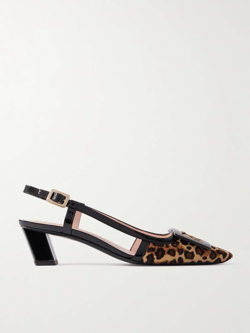 Roger Vivier Belle Vivier 45 Patent Leather-trimmed Leopard-print Pony Hair Slingback Pumps