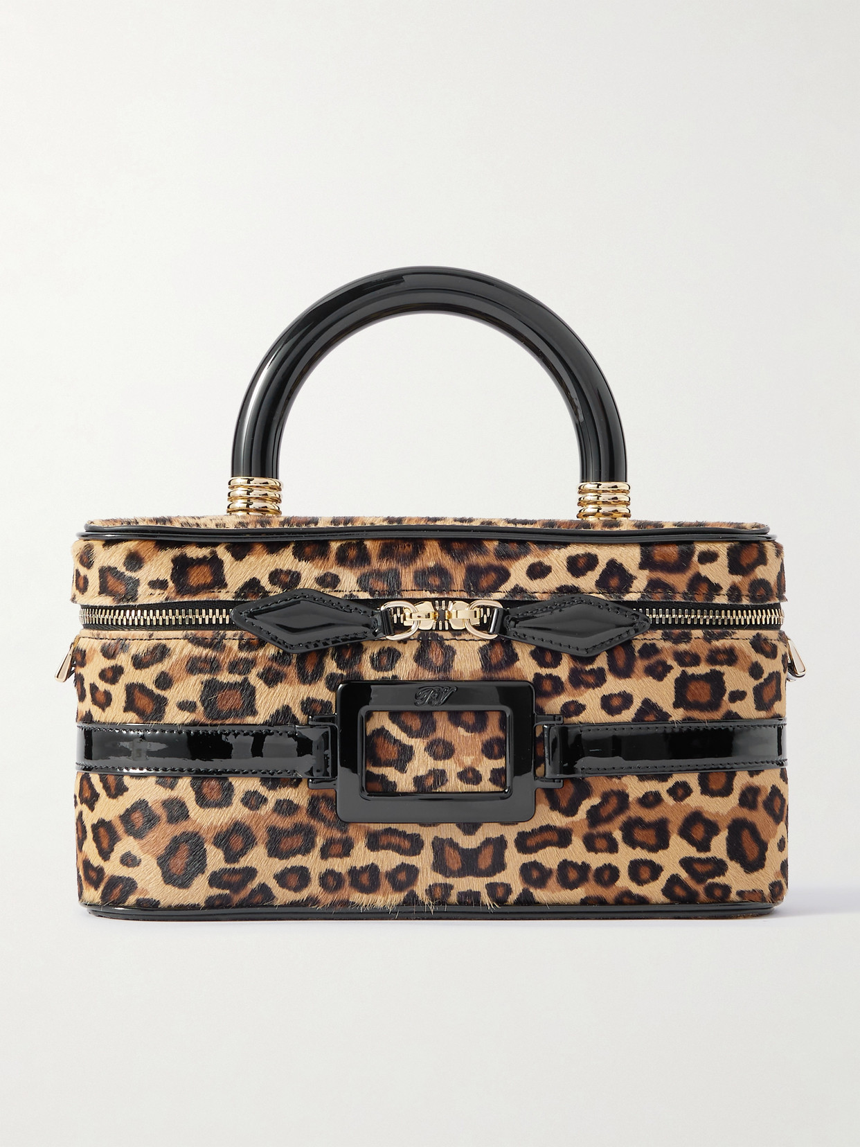 Roger Vivier Belle Vivier Patent Leather-trimmed Leopard-print Calf Hair Cosmetics Case In Multi