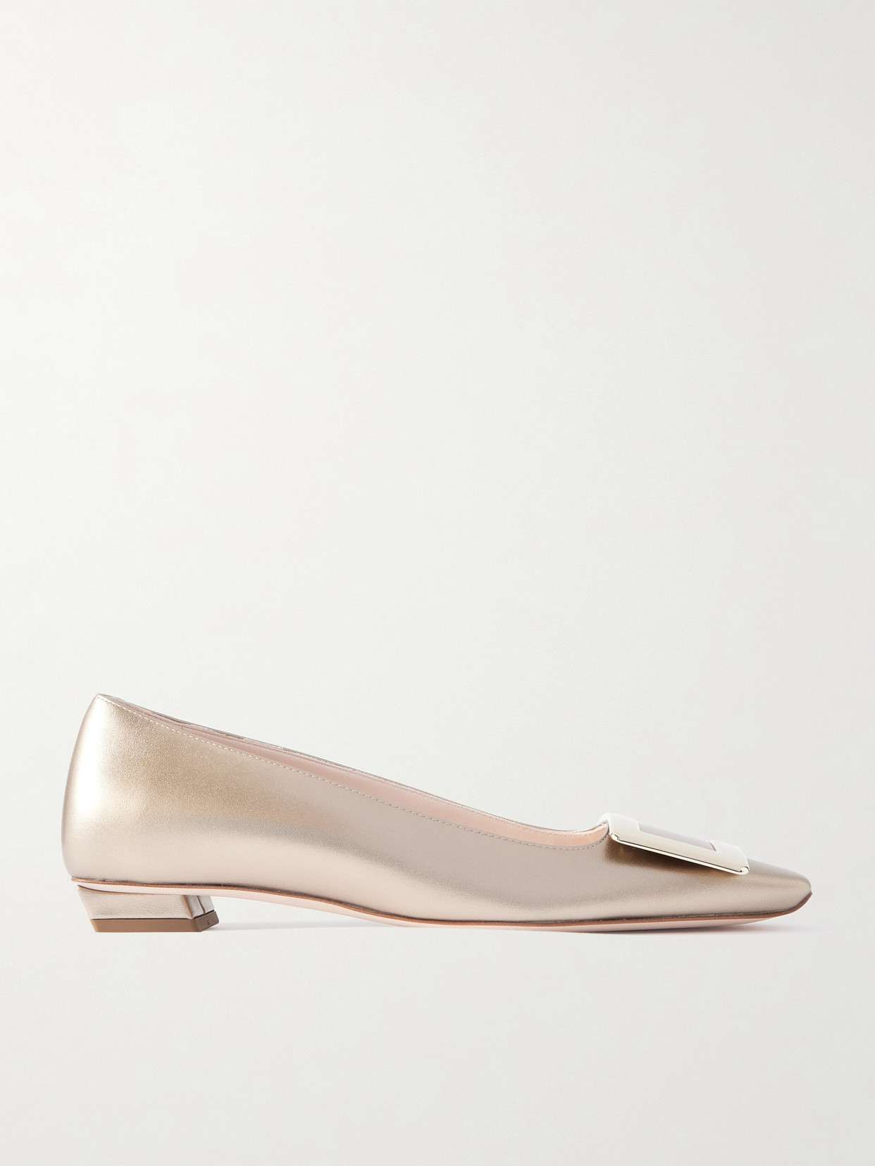 Roger Vivier Belle Vivier Buckled Metallic Leather Ballet Flats In Gold