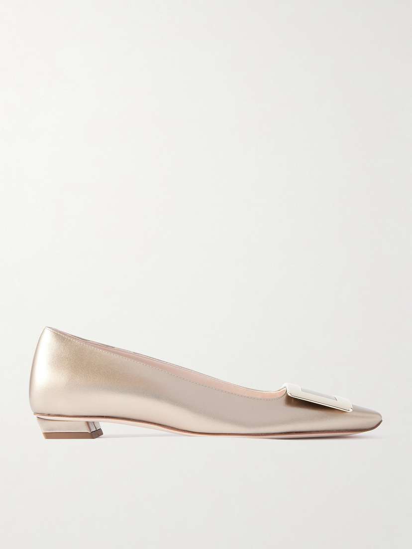 Roger Vivier Belle Vivier Buckled Metallic Leather Ballet Flats