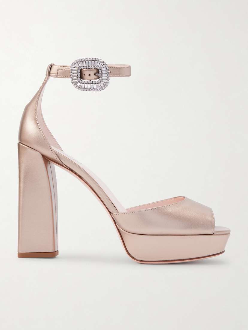 Roger Vivier Strass 120 Crystal-embellished Metallic Leather Platform Sandals