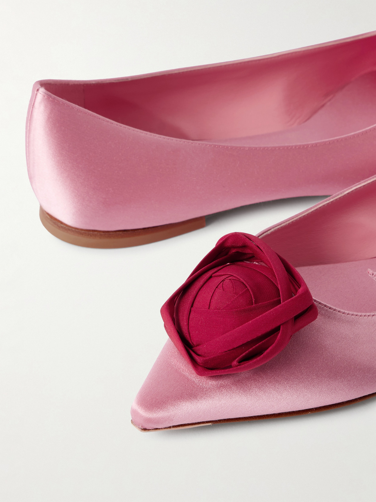 Roger Vivier Rose Vivier Embellished Cutout Satin Ballet Flats In Pink
