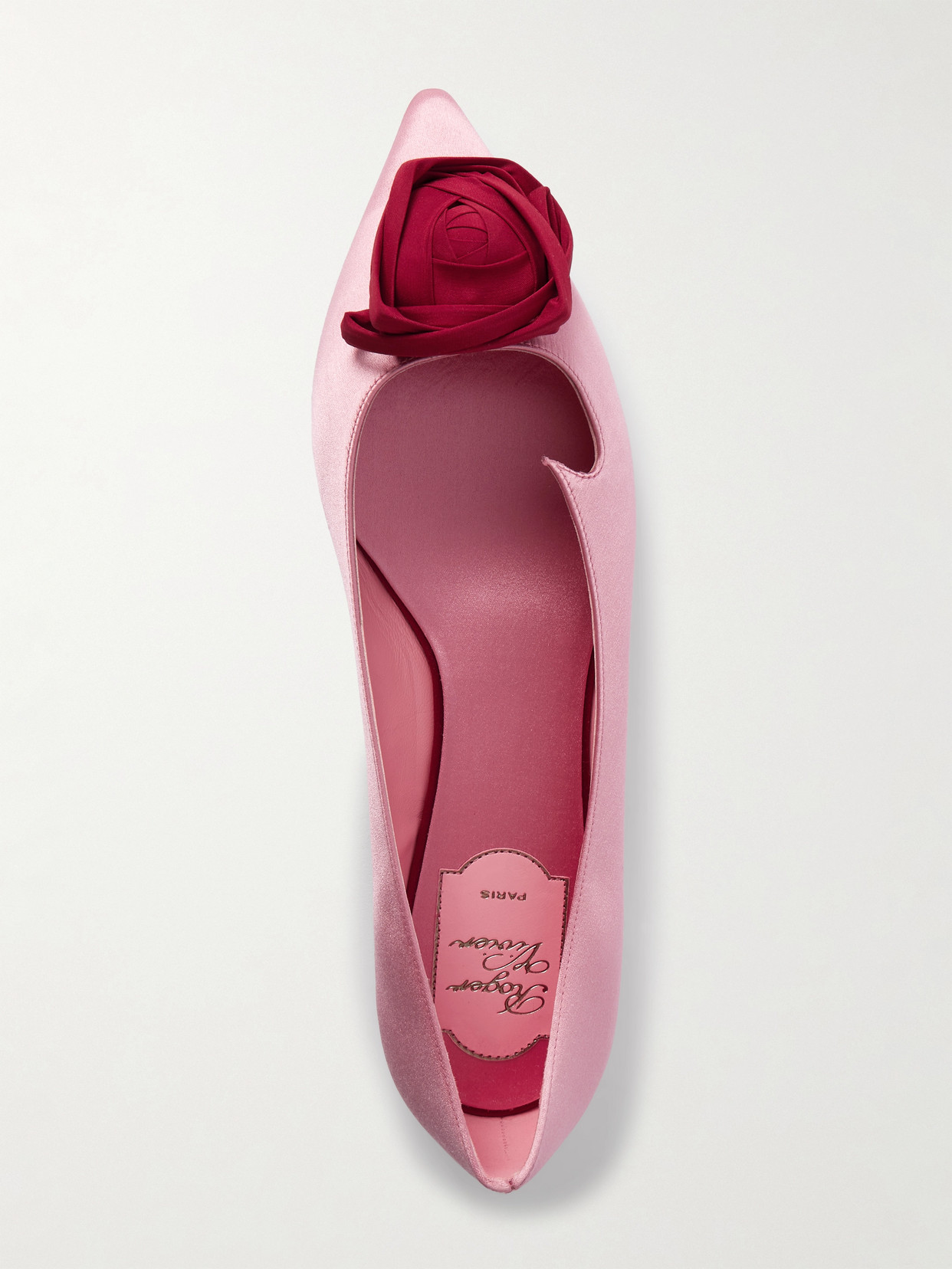 Roger Vivier Rose Vivier Embellished Cutout Satin Ballet Flats In Pink