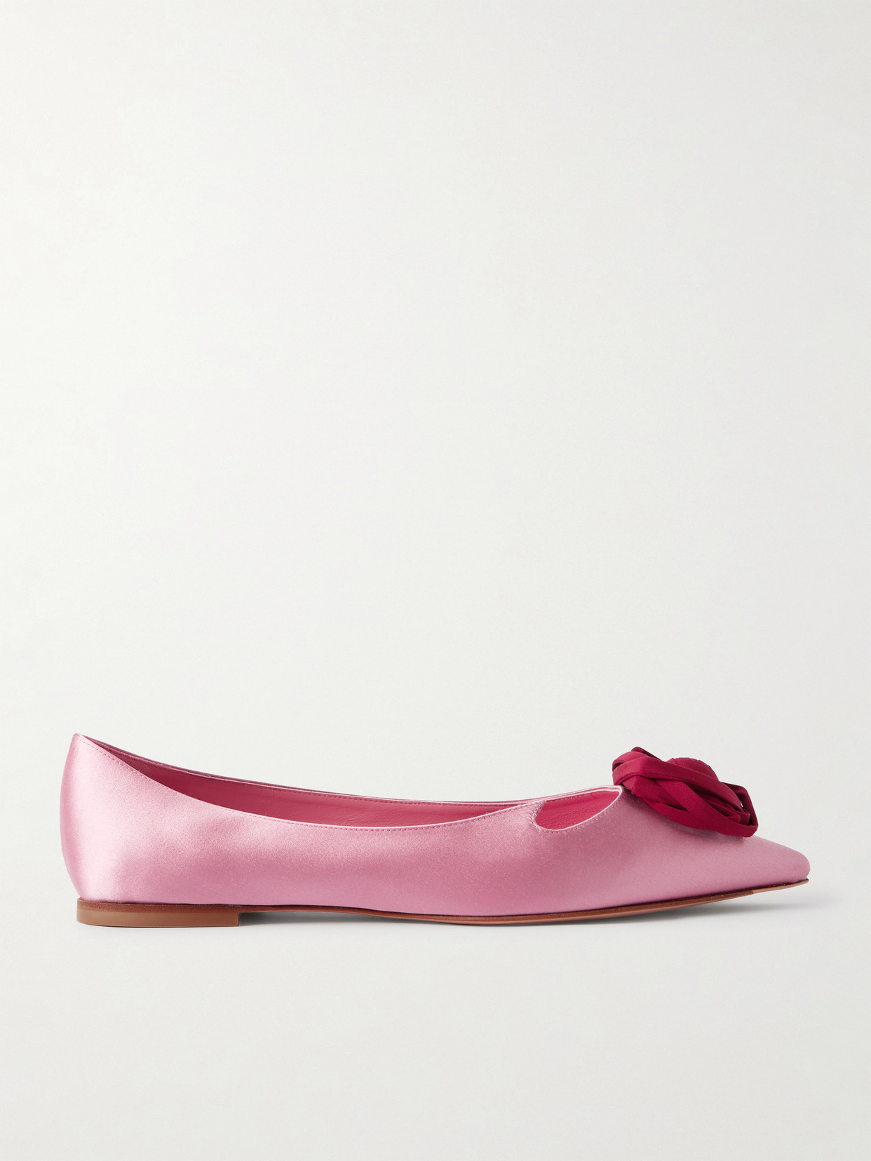 Roger Vivier Rose Vivier Embellished Cutout Satin Ballet Flats In Pink