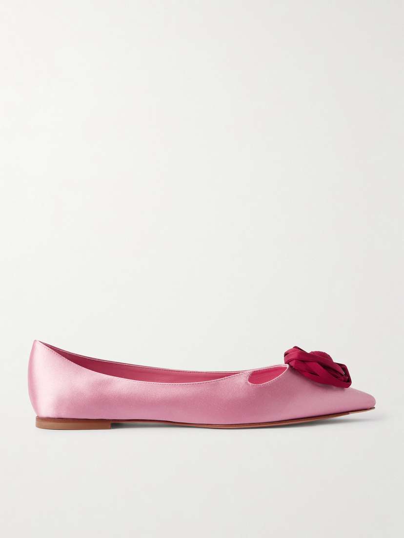 Roger Vivier Rose Vivier Embellished Cutout Satin Ballet Flats