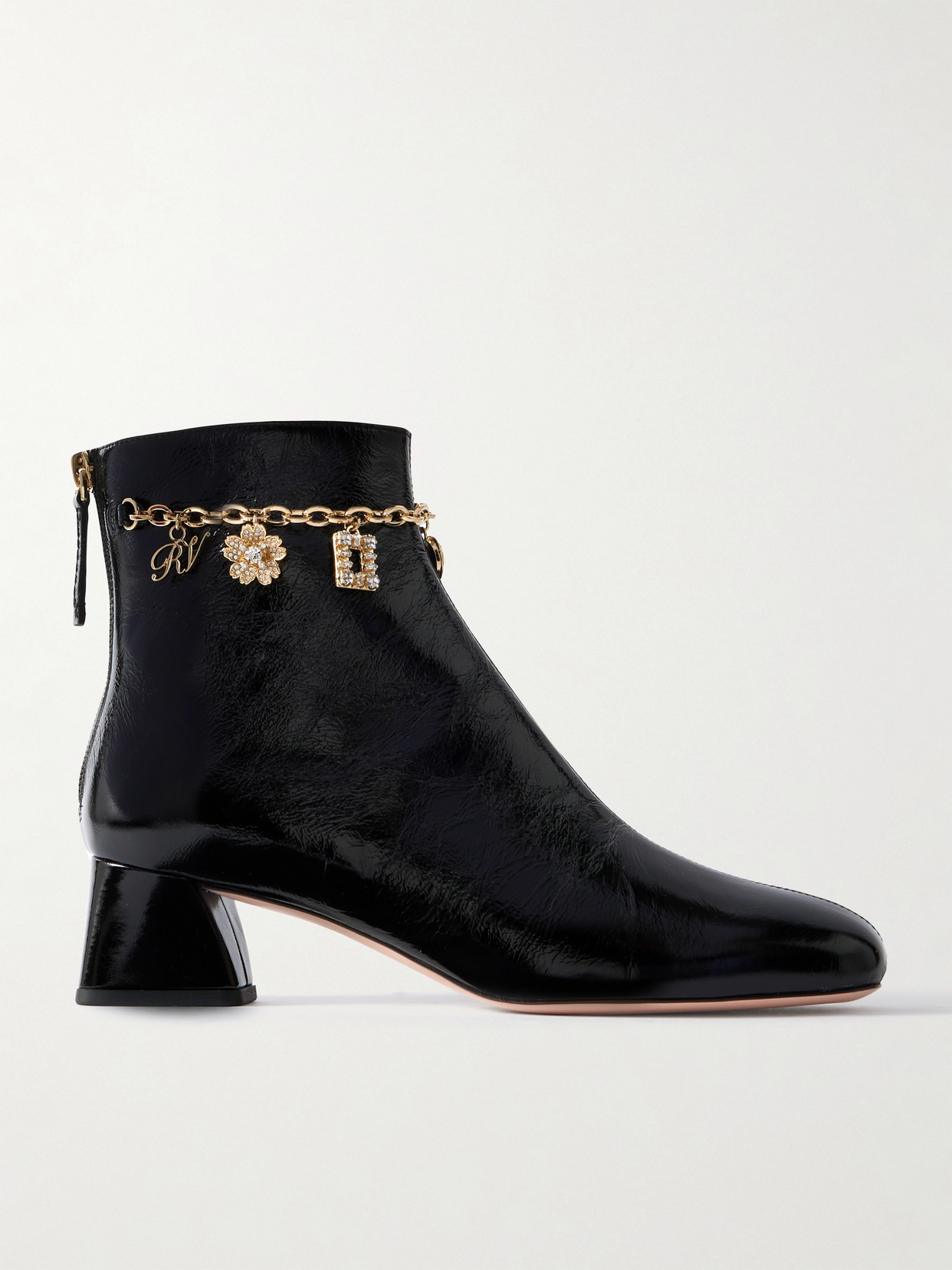 Roger Vivier Très Vivier 45 Chain-embellished Patent-leather Ankle Boots In Black