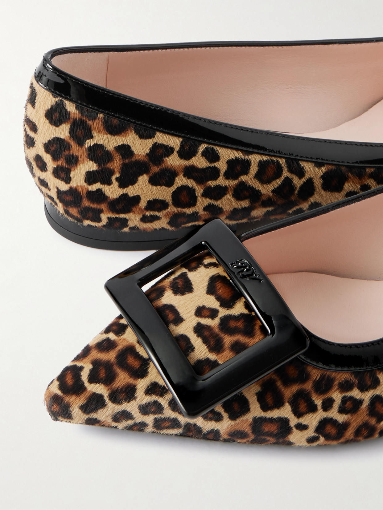 Roger Vivier Gommettine Buckled Patent Leather-trimmed Leopard-print Calf Hair Ballet Flats In Multi