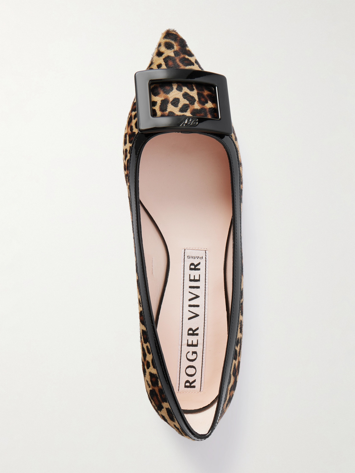 Roger Vivier Gommettine Buckled Patent Leather-trimmed Leopard-print Calf Hair Ballet Flats In Multi