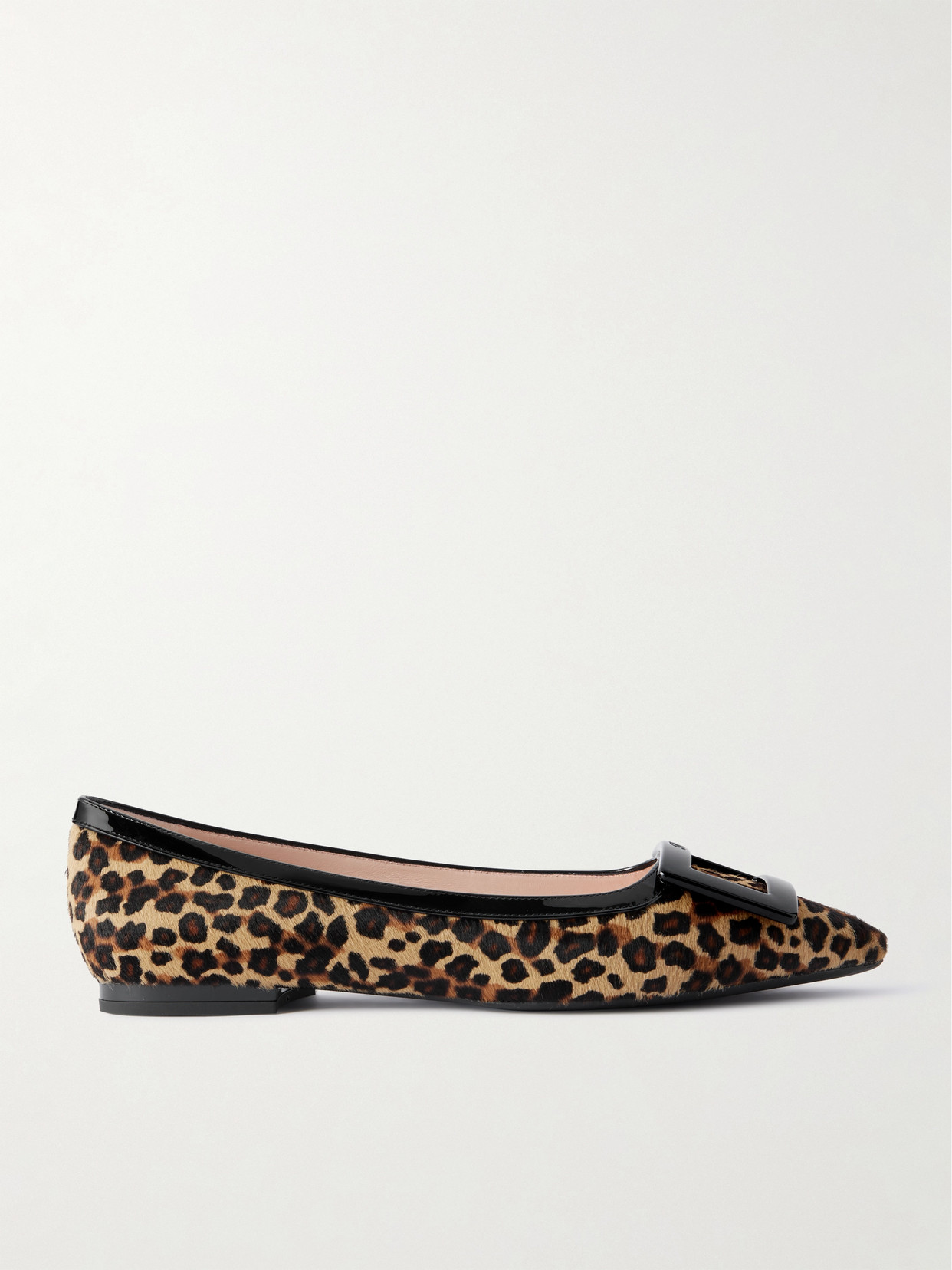 Roger Vivier Gommettine Buckled Patent Leather-trimmed Leopard-print Calf Hair Ballet Flats In Multi