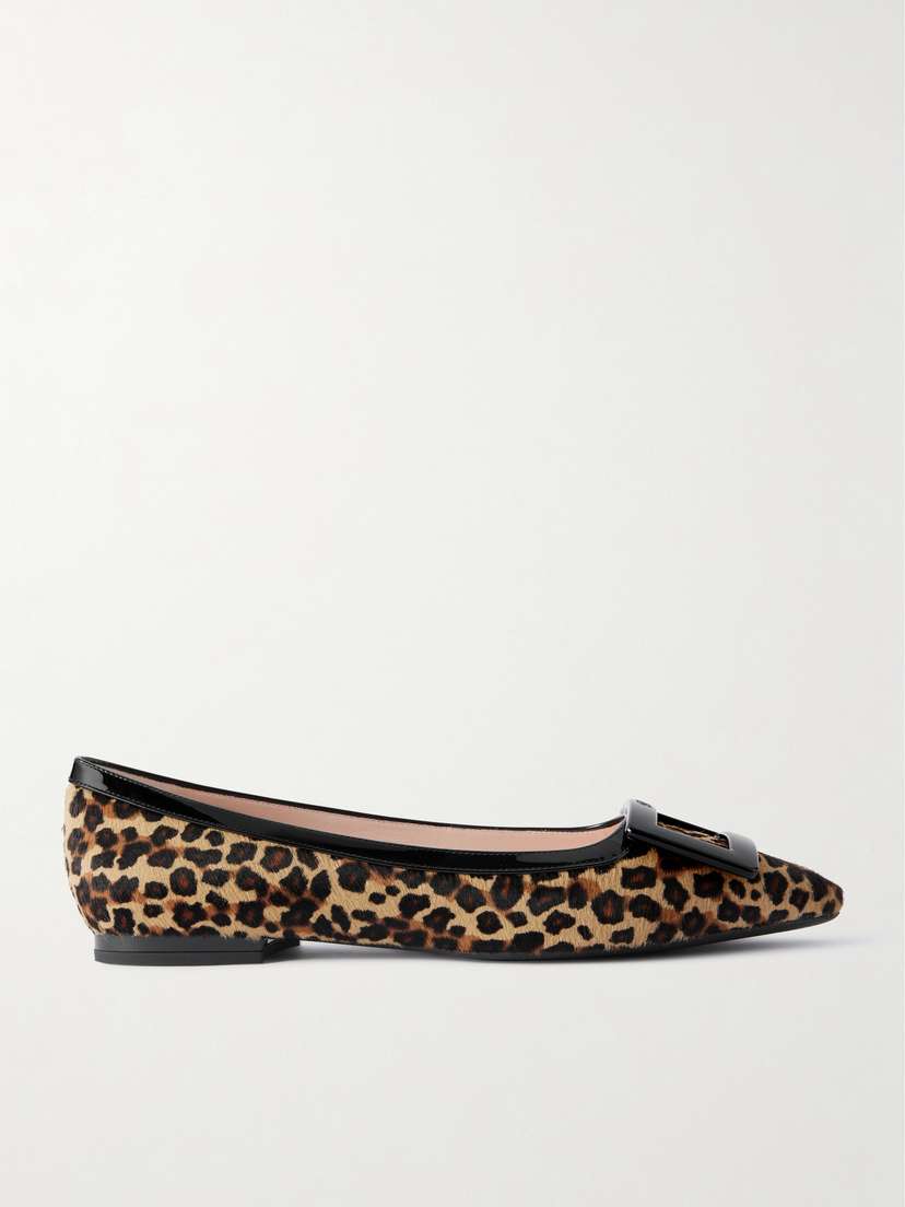 Roger Vivier Gommettine Buckled Patent Leather-trimmed Leopard-print Calf Hair Ballet Flats