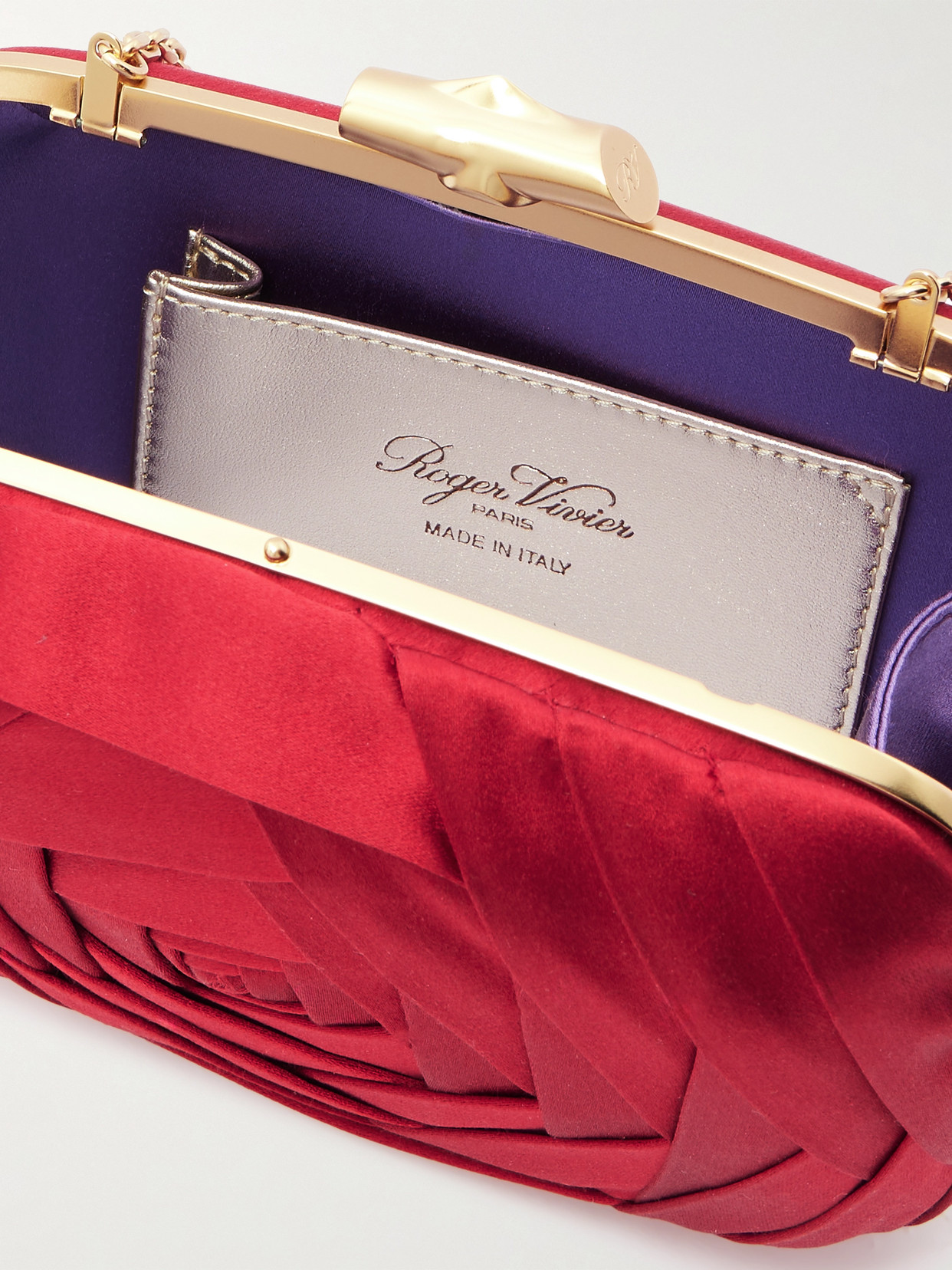 Roger Vivier Boite De Nuit Rose Embellished Satin Clutch In Red