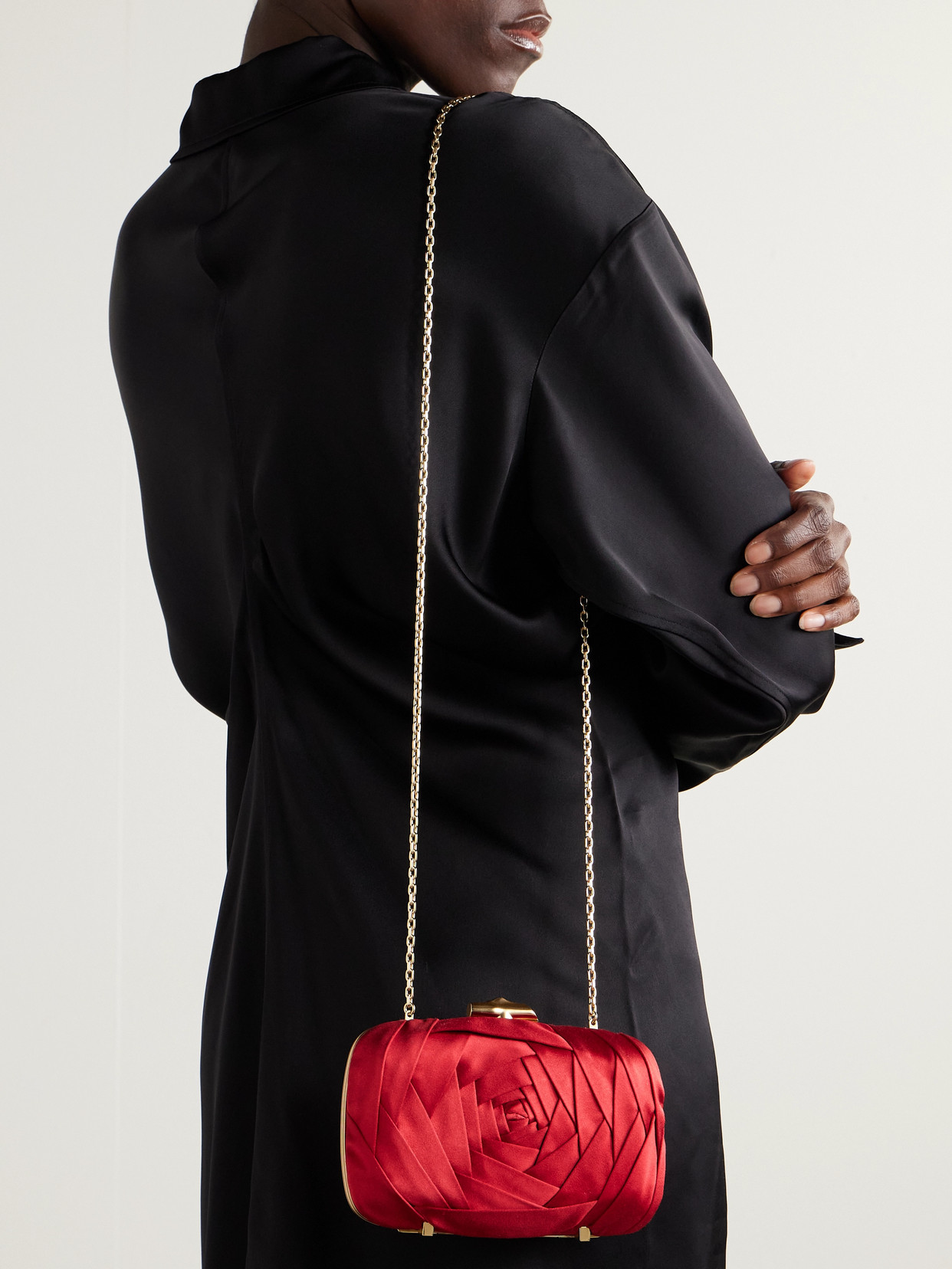 Roger Vivier Boite De Nuit Rose Embellished Satin Clutch In Red
