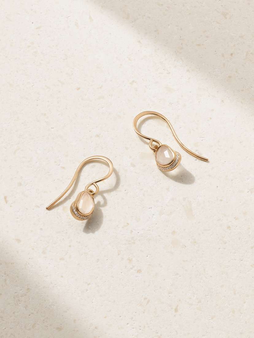 Melissa Joy Manning Crescent Moon 14-karat Recycled Gold, Diamond And Moonstone Earrings