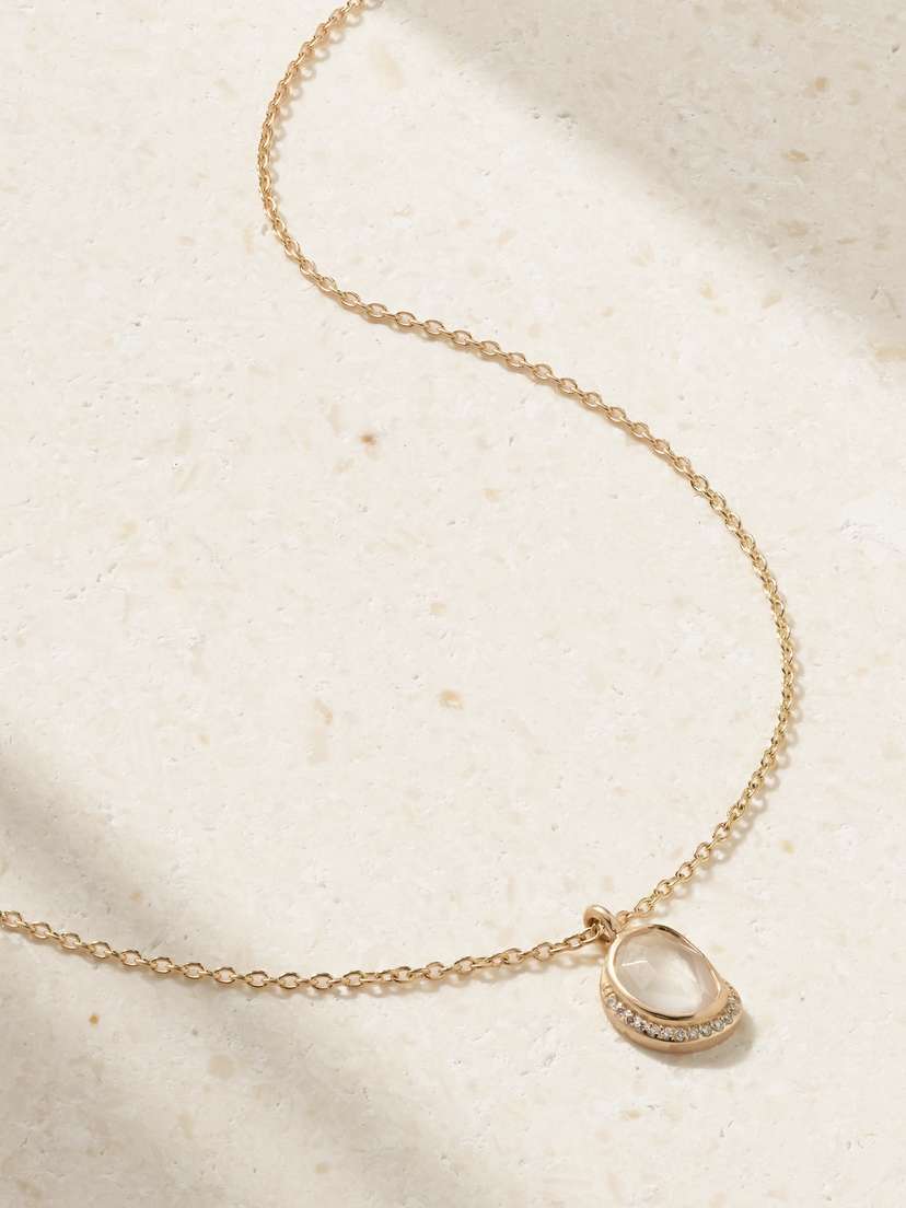 Melissa Joy Manning Crescent Moon 14-karat Recycled Gold, Moonstone And Diamond Necklace