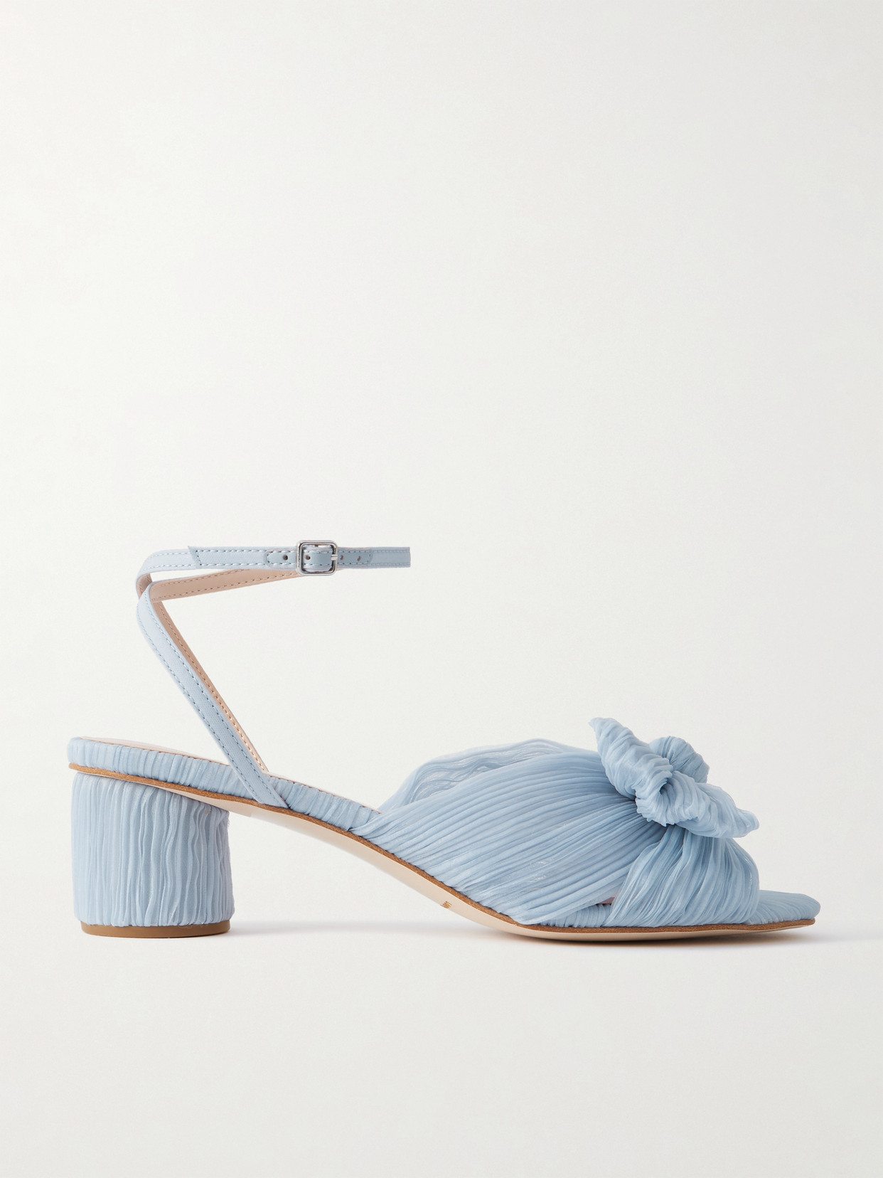 Loeffler Randall Dahlia Bow-embellished Plissé-organza Sandals In Blue