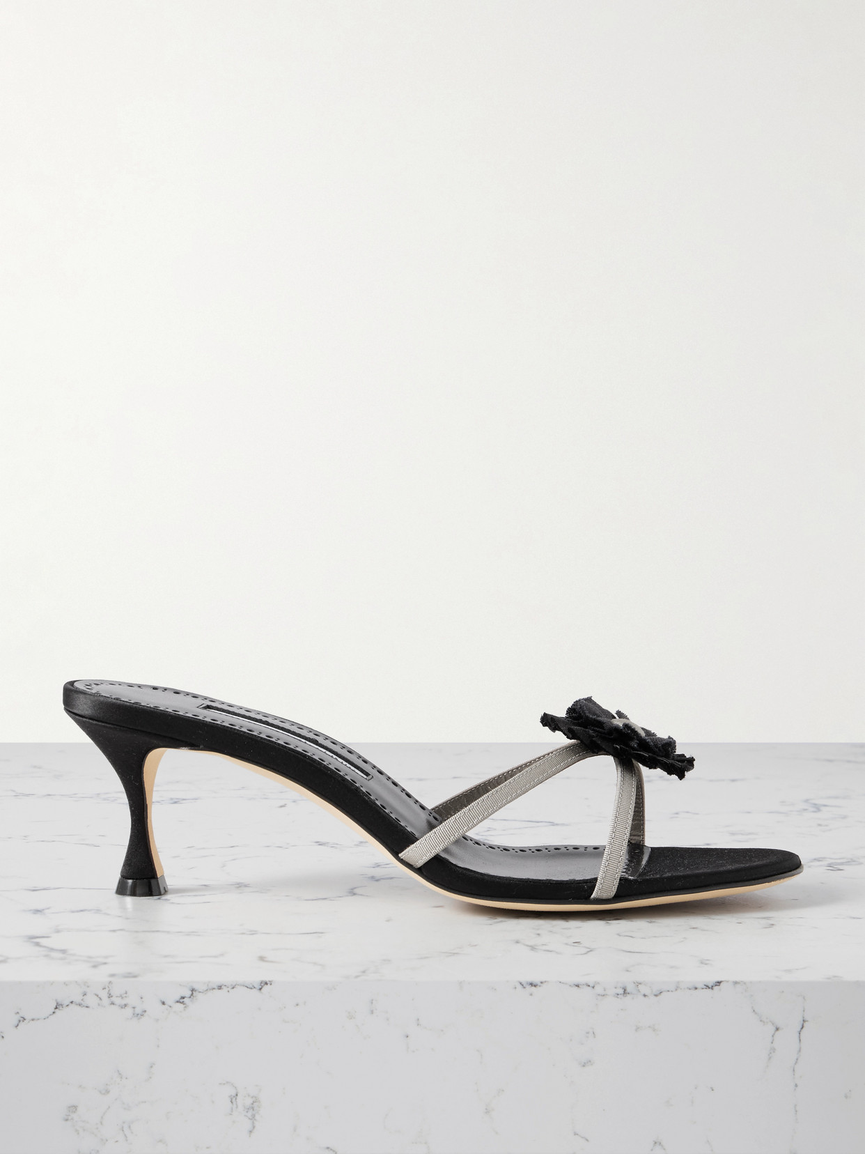 Manolo Blahnik Paliss 50 Appliquéd Grosgrain Mules In Black