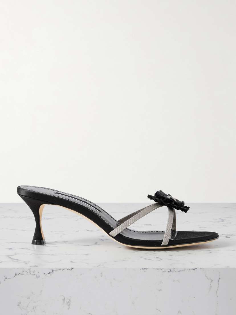 Manolo Blahnik Paliss 50 Appliquéd Grosgrain Mules