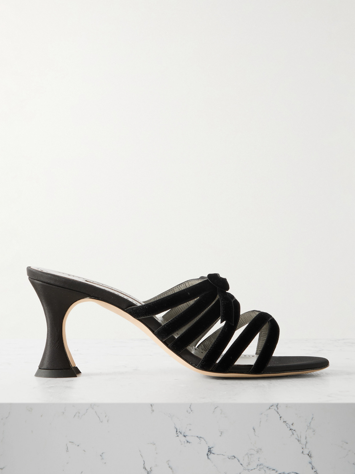 Manolo Blahnik Clementel 70 Velvet-trimmed Satin Mules In Black