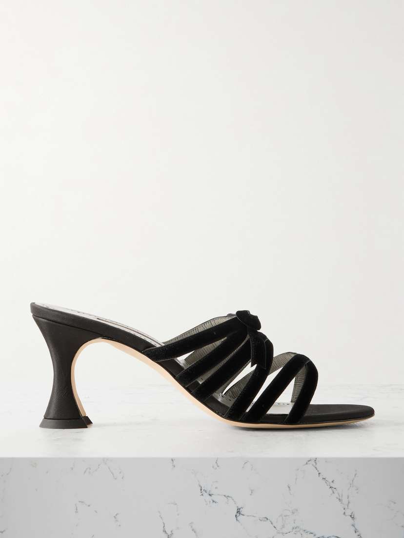 Manolo Blahnik Clementel 70 Velvet-trimmed Satin Mules