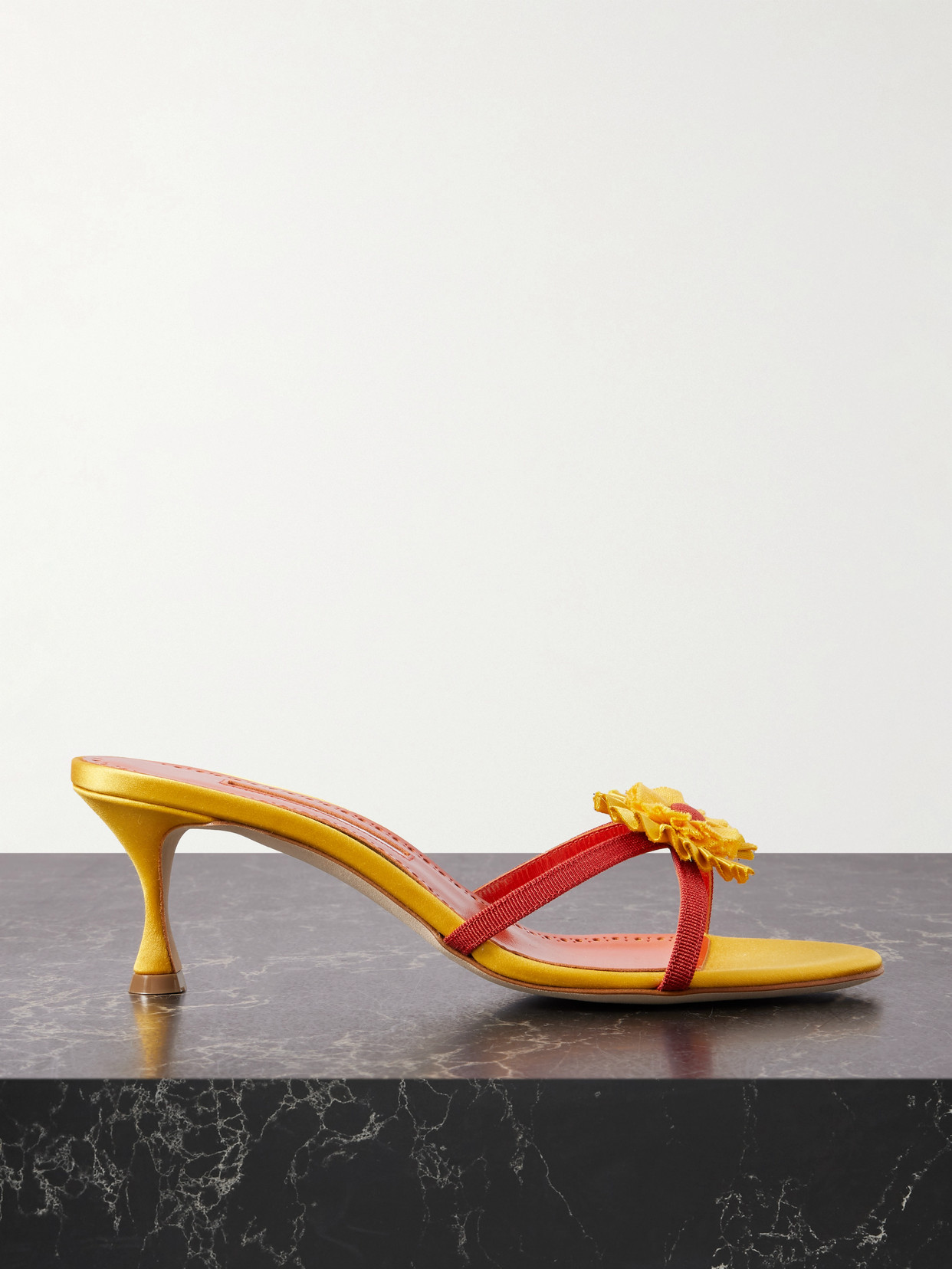 Manolo Blahnik Paliss 50 Appliquéd Grosgrain Mules In Yellow